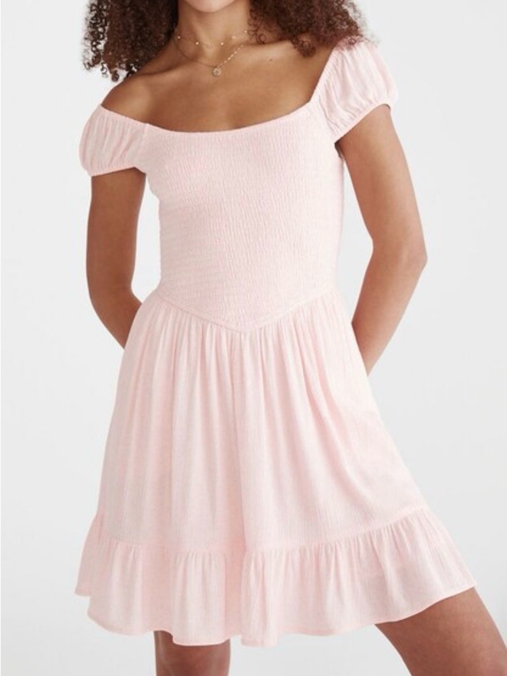 Aeropostale Scoop-Neck Smocked V-Waist Mini Swing Dress Sz L Summer Spring